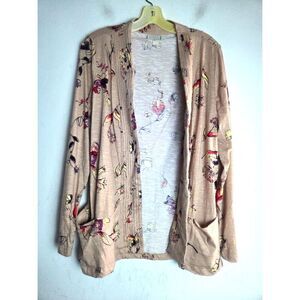 Logo by Lori Goldstein Cream w/Red Yellow Floral 100% Cotton Open Cardigan Large